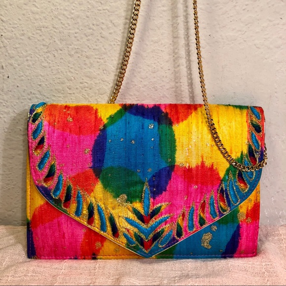 Unique Vintage Handbags - Vintage 80’s Tie Dye Embroidered Chain Handbag